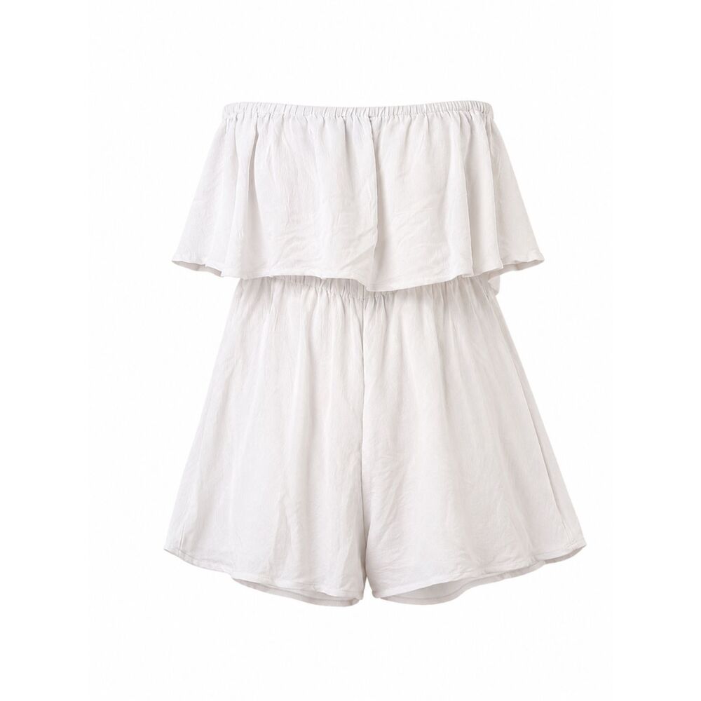 ASOS White Strapless Linen Blend Romper | Size 0 | Off Shoulder Summer Cover-Up